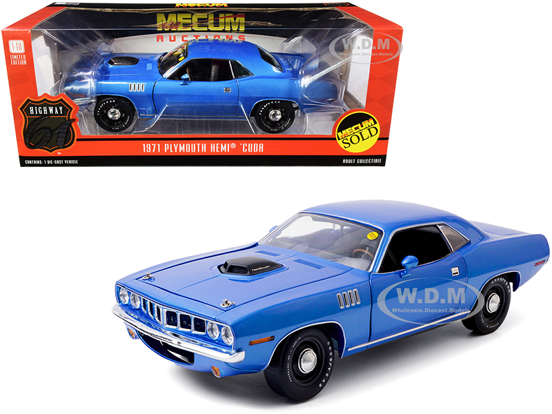 Image of 1971 Plymouth HEMI Barracuda Blue Metallic Lot S266 Indianapolis (2011) "Mecum Auctions" 1/18 Diecast Model Car by Highway 61