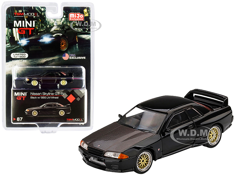 Image of Nissan Skyline GT-R (R32) RHD (Right Hand Drive) Black with BBS LM Wheels and Carbon Hood Limited Edition to 1800 pieces Worldwide 1/64 Diecast Model
