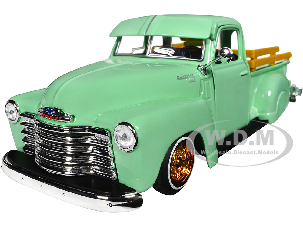 1950 Chevrolet 3100 Pickup Truck Lowrider Light Green with Gold Wheels Lowriders Series 1/24 Diecast Model Car by Maisto