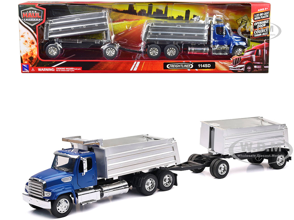 Freightliner 114SD Dump Truck with Twin Dump Body Blue Long Haul Trucker Series 1/32 Diecast Model by New Ray
