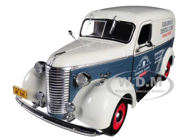 1939 Chevrolet Panel Truck Ridgewood Dental Clinic Norman Rockwell Delivery Vehicles Series Dark Gray and White 1/24 Diecast Model Car by Greenlight