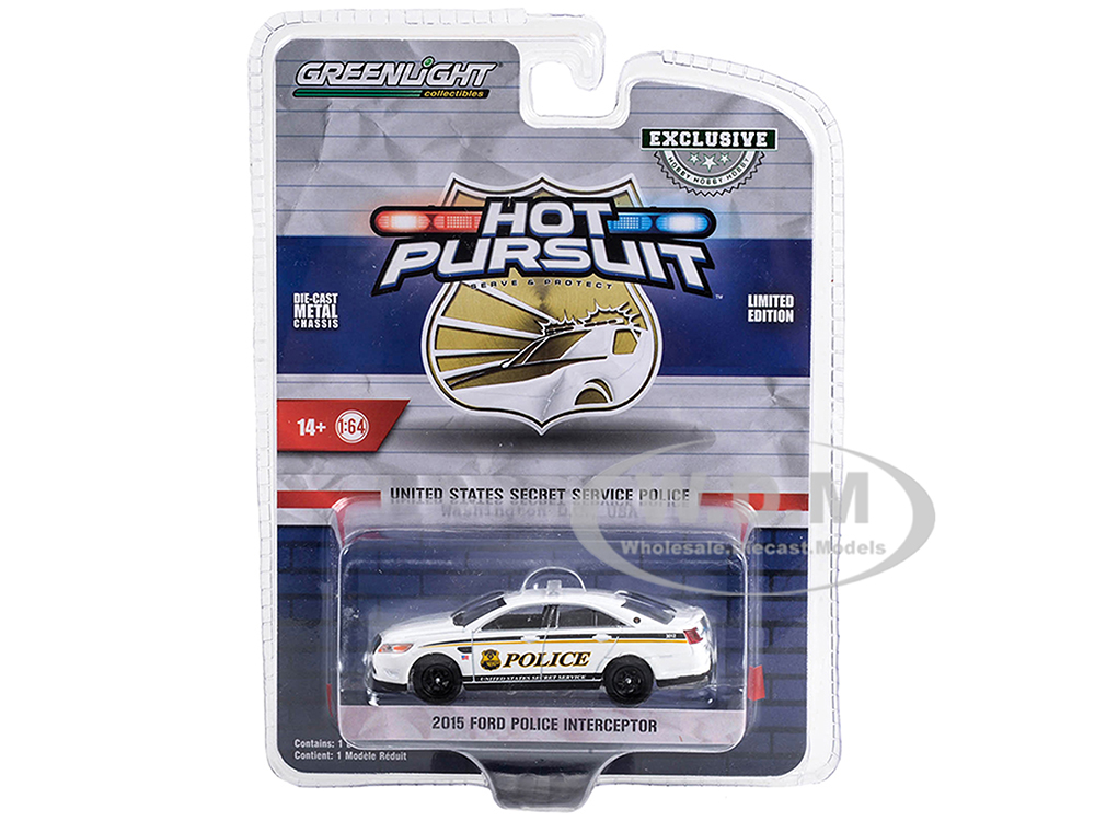 2015 Ford Police Interceptor White "United States Secret Service Police" Washington DC "Hot Pursuit" Special Edition 1/64 Diecast Model Car by Greenl