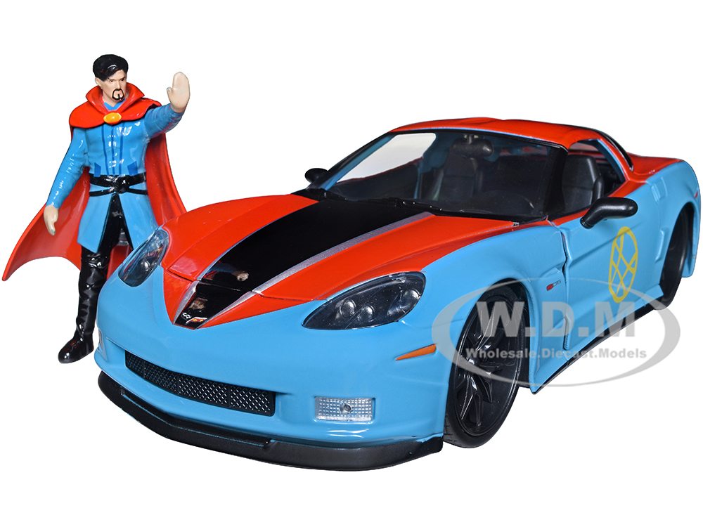 2006 Chevrolet Corvette Z06 Red and Blue with Doctor Strange Diecast Figurine "Avengers" "Marvel" Series "Hollywood Rides" 1/24 Diecast Model Car by