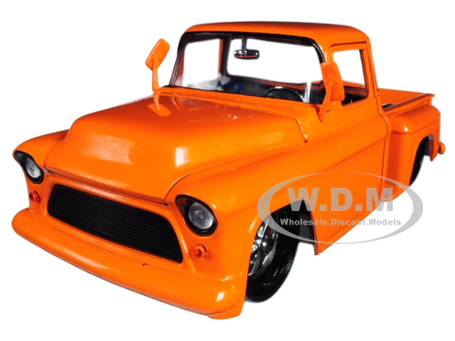 Image of 1955 Chevrolet Stepside Pickup Truck Orange "Just Trucks" 1/24 Diecast Model Car by Jada