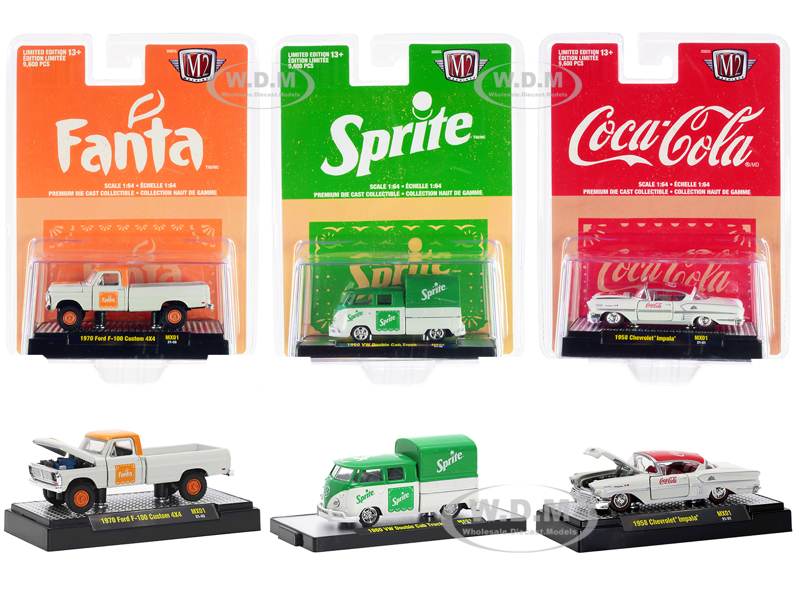 "3 Sodas" with Graphics from Mexico Set of 3 pieces Limited Edition to 9600 pieces Worldwide 1/64 Diecast Model Cars by M2 Machines