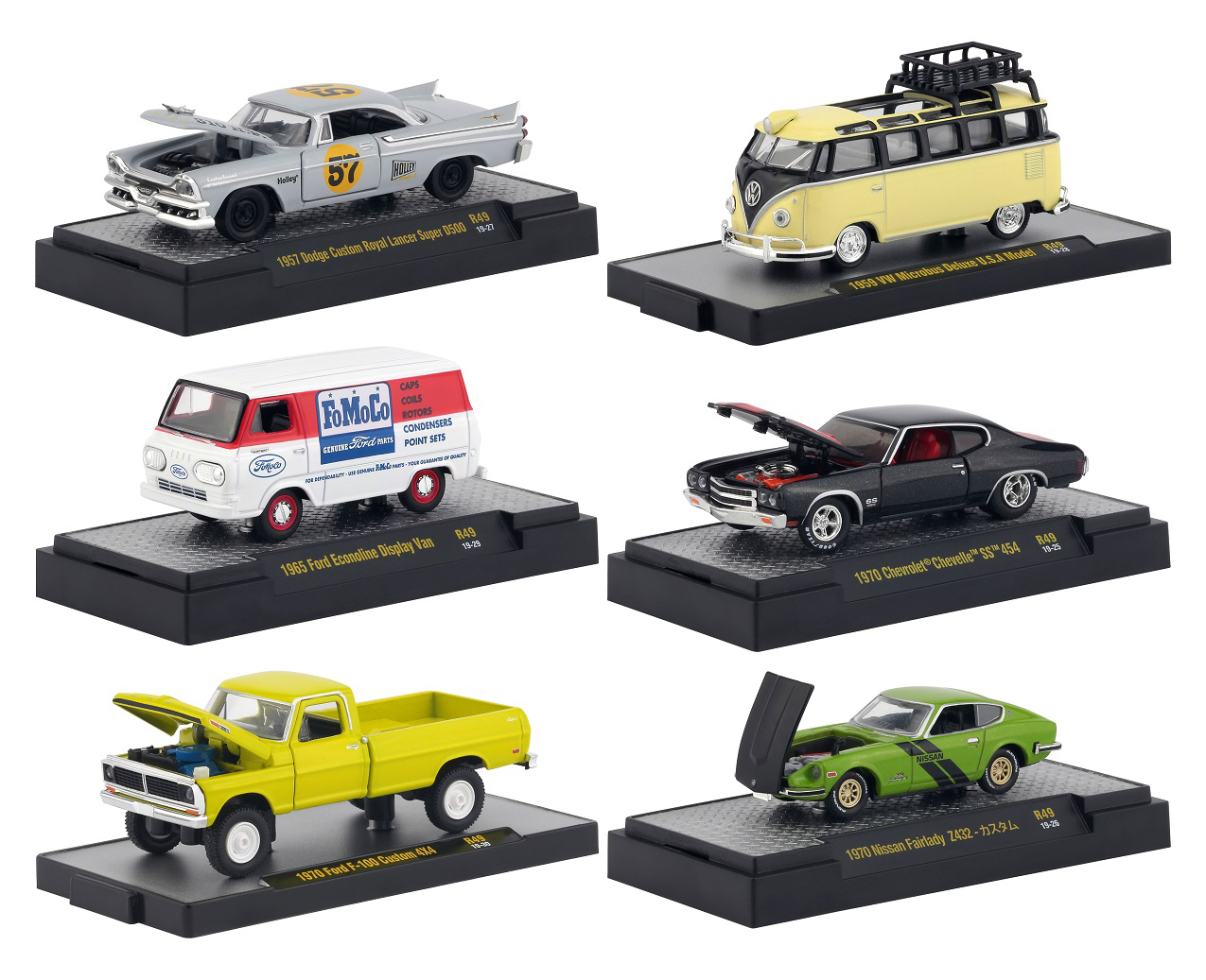 Image of "Auto Meets" Release 49 Set of 6 Cars IN DISPLAY CASES 1/64 Diecast Model Cars by M2 Machines
