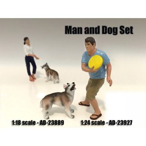 Man and Dog 2 Piece Figure Set For 118 Scale Models by American Diorama