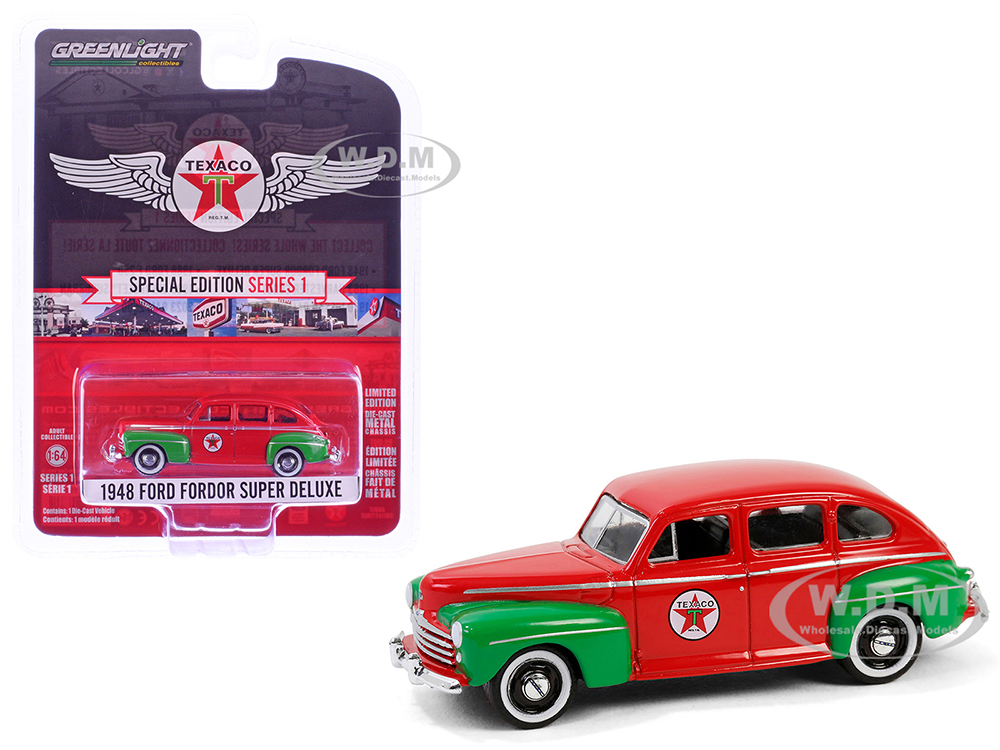 1948 Ford Fordor Super Deluxe "Texaco" Red with Green Fenders "Texaco Special Edition" Series 1 1/64 Diecast Model Car by Greenlight