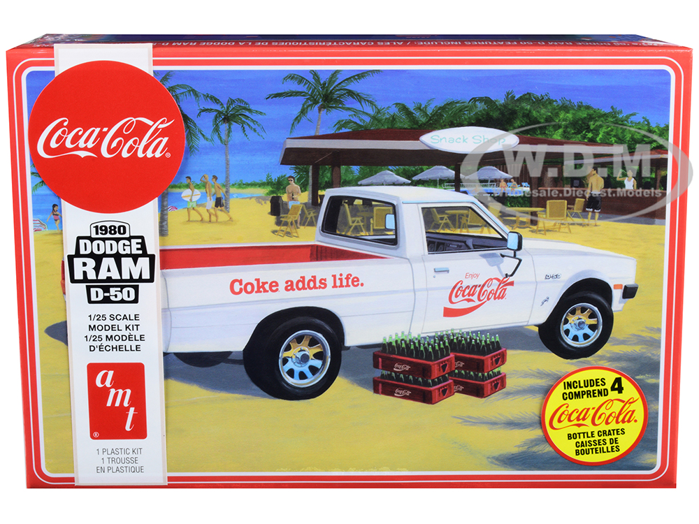 Skill 3 Model Kit 1980 Dodge Ram D-50 Pickup Truck Coca-Cola Four Bottle Crates 1/25 Scale Model By AMT