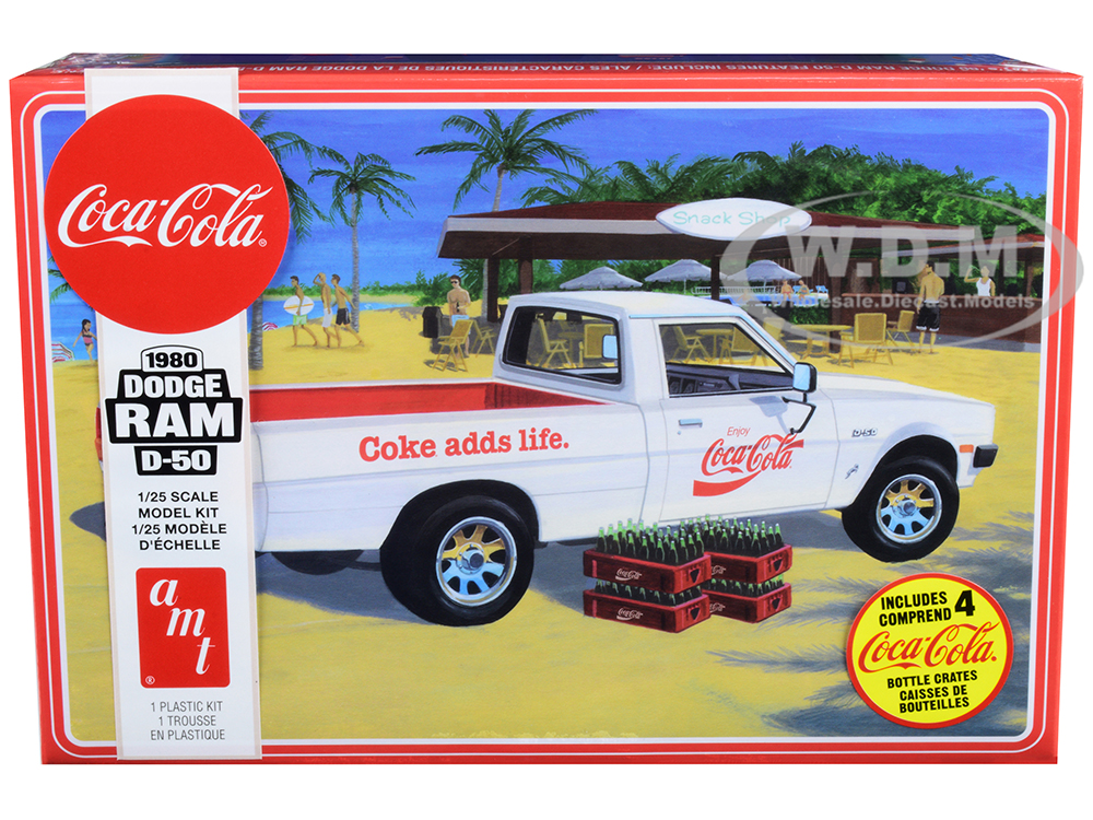 Skill 3 Model Kit 1980 Dodge Ram D-50 Pickup Truck "Coca-Cola" Four Bottle Crates 1/25 Scale Model by AMT