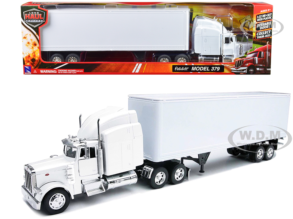 Peterbilt 379 Truck with Dry Goods Trailer White "Long Haul Trucker" Series 1/32 Diecast Model by New Ray
