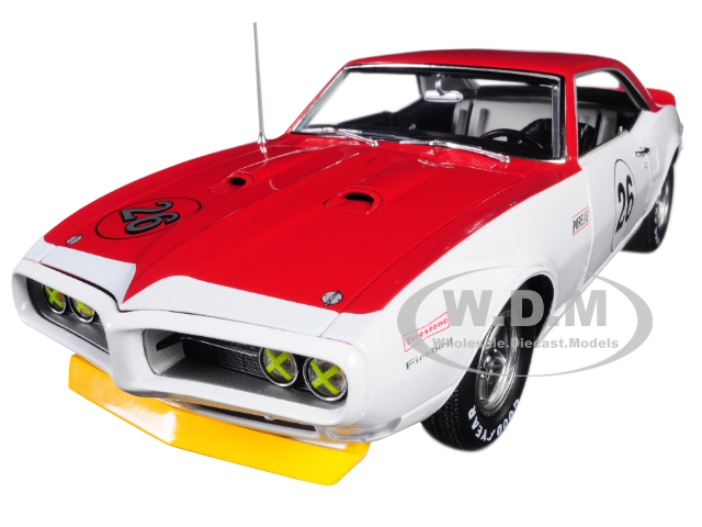 1968 Pontiac Trans Am Firebird Tribute 26 Jerry Titus White And Red 1/18 Diecast Car Model By Acme