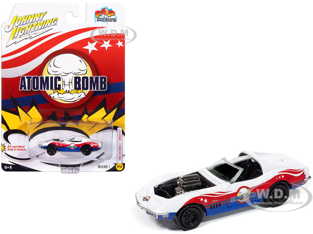 1969 Chevrolet Corvette "Atomic Bomb" White with Red and Blue Graphics "Stuntman Mikes Ride Along Racing" "Pop Culture" 2025 Release 1 1/64 Diecast M