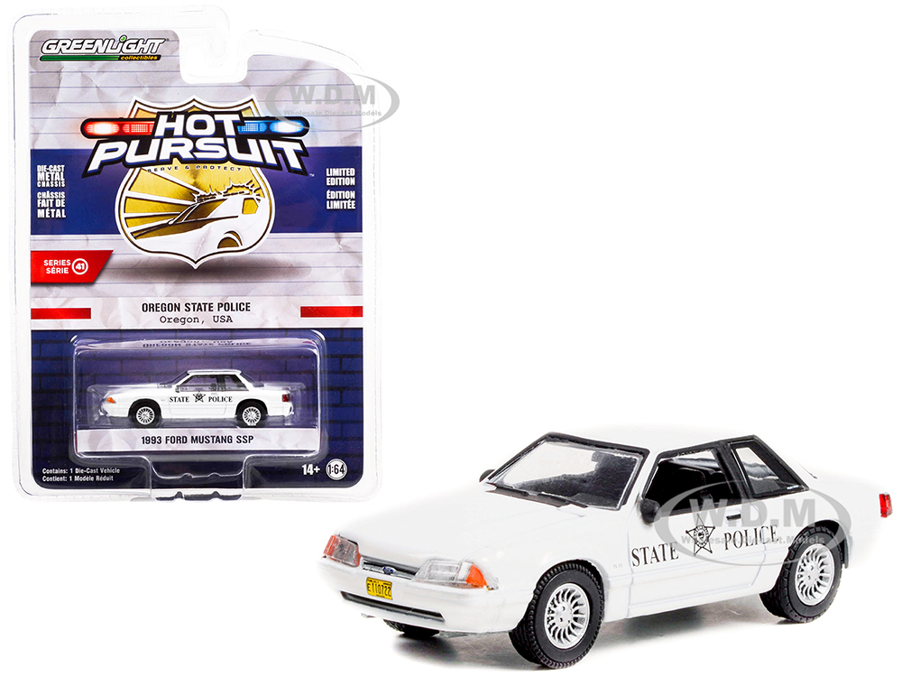 1993 Ford Mustang SSP Police White Oregon State Police Hot Pursuit Series 41 1/64 Diecast Model Car by Greenlight