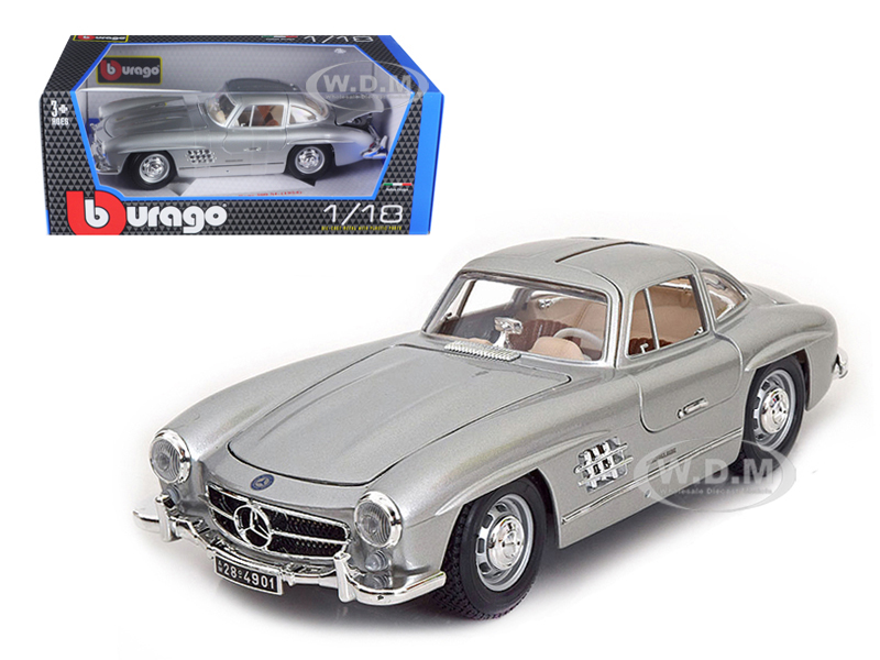 Image of 1954 Mercedes 300 SL Gullwing Silver 1/18 Diecast Model Car by Bburago