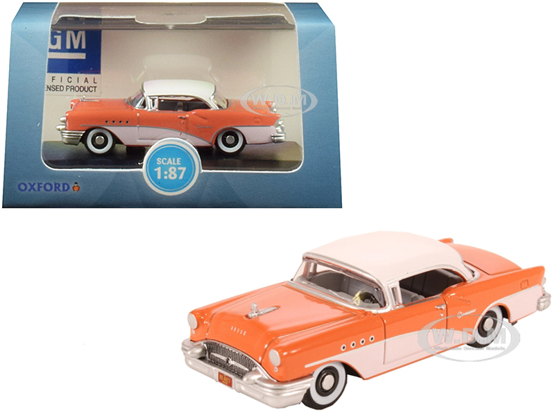 1955 Buick Century Coral and Polo White 1/87 (HO) Scale Diecast Model Car by Oxford Diecast