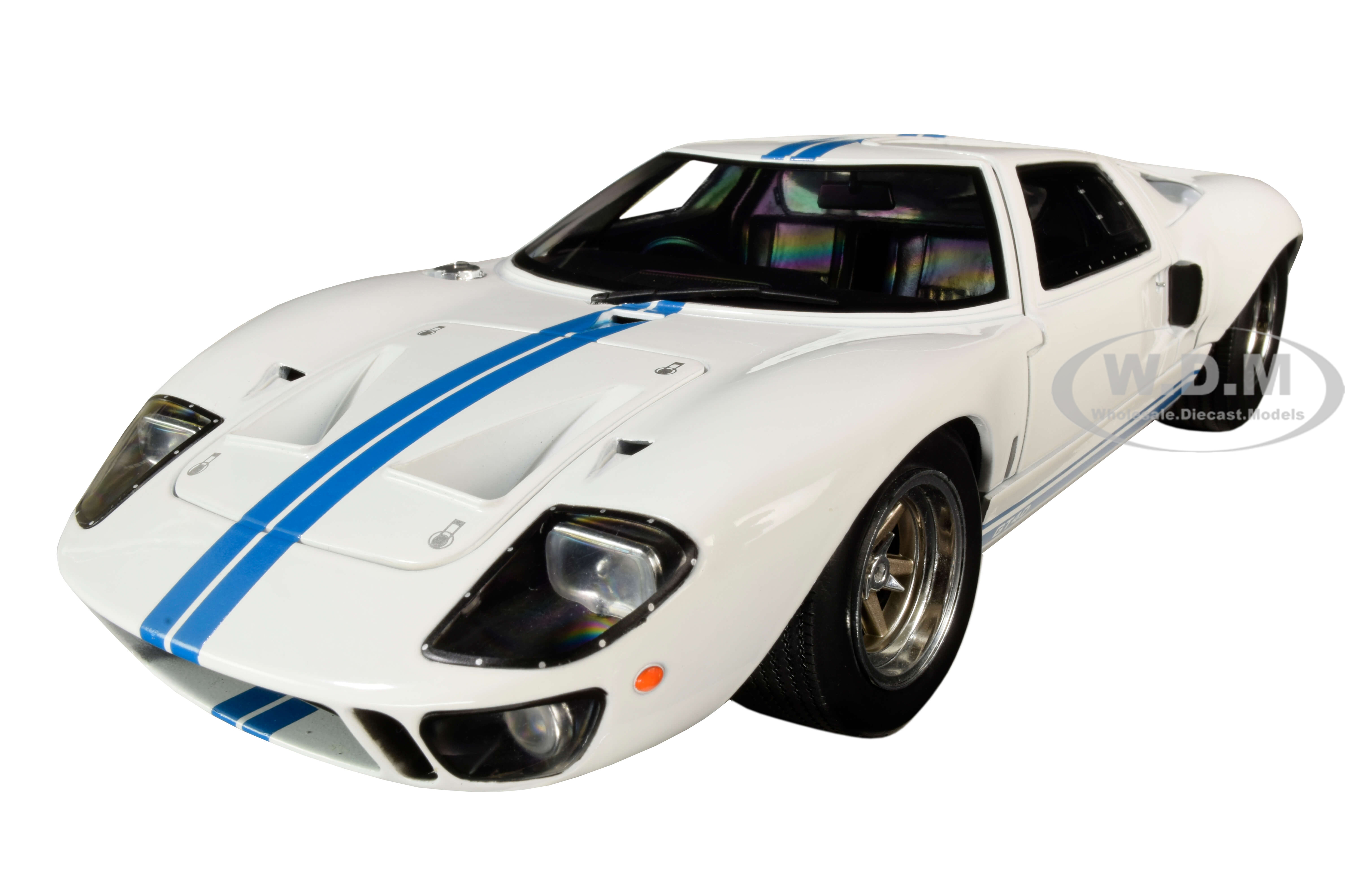 Image of Ford GT40 Widebody White with Blue Stripes 1/18 Diecast Model Car by Solido