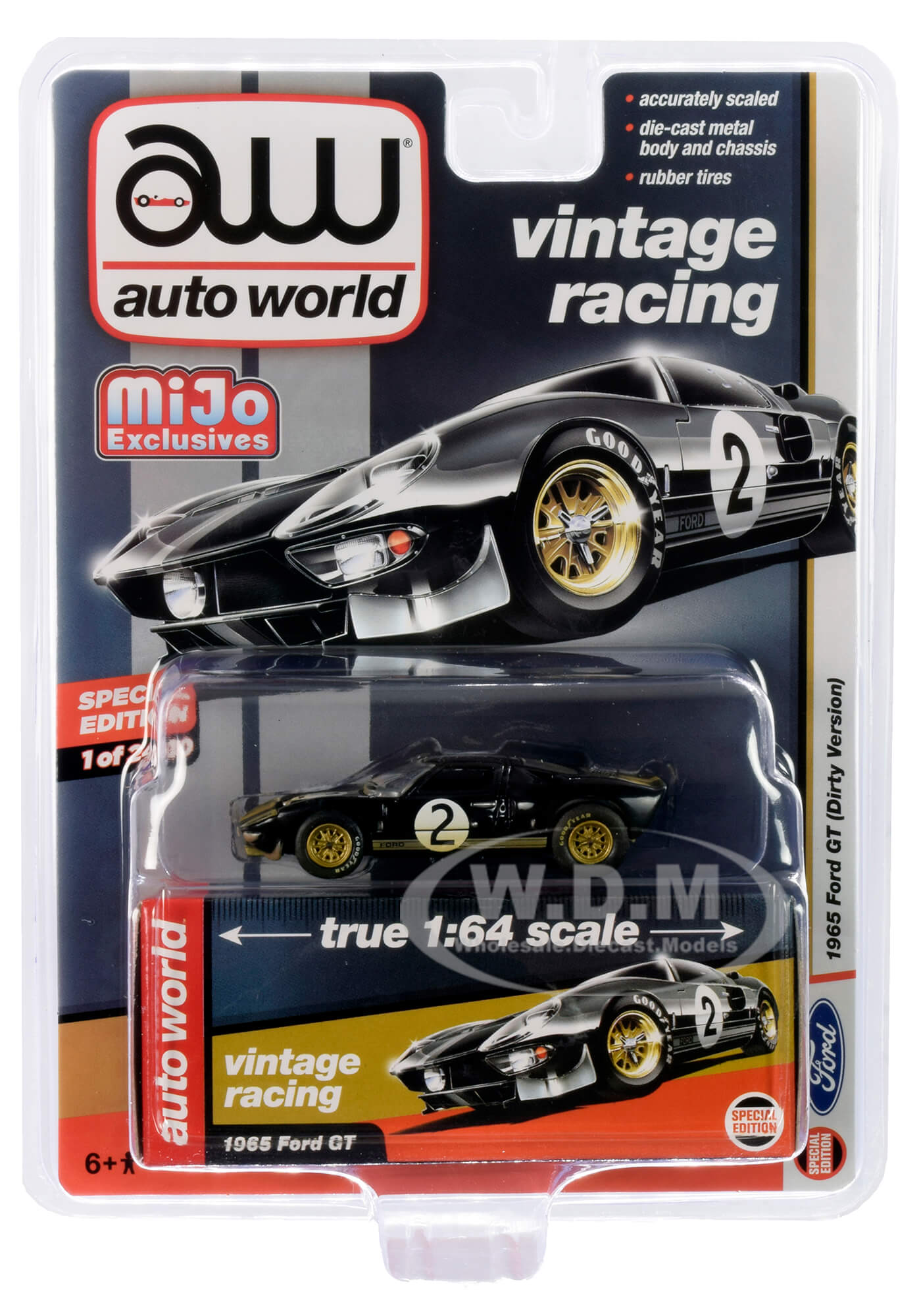 1965 Ford Gt 2 Black With Silver Stripes (dirty Version) "vintage Racing" Limited Edition To 2400 Pieces Worldwide 1/64 Diecast Model Car By Autoworl