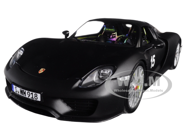 Image of 2015 Porsche Spyder 918 15 with Weissach Package Matt Black Limited Edition to 300 pieces Worldwide 1/18 Diecast Model Car by Minichamps