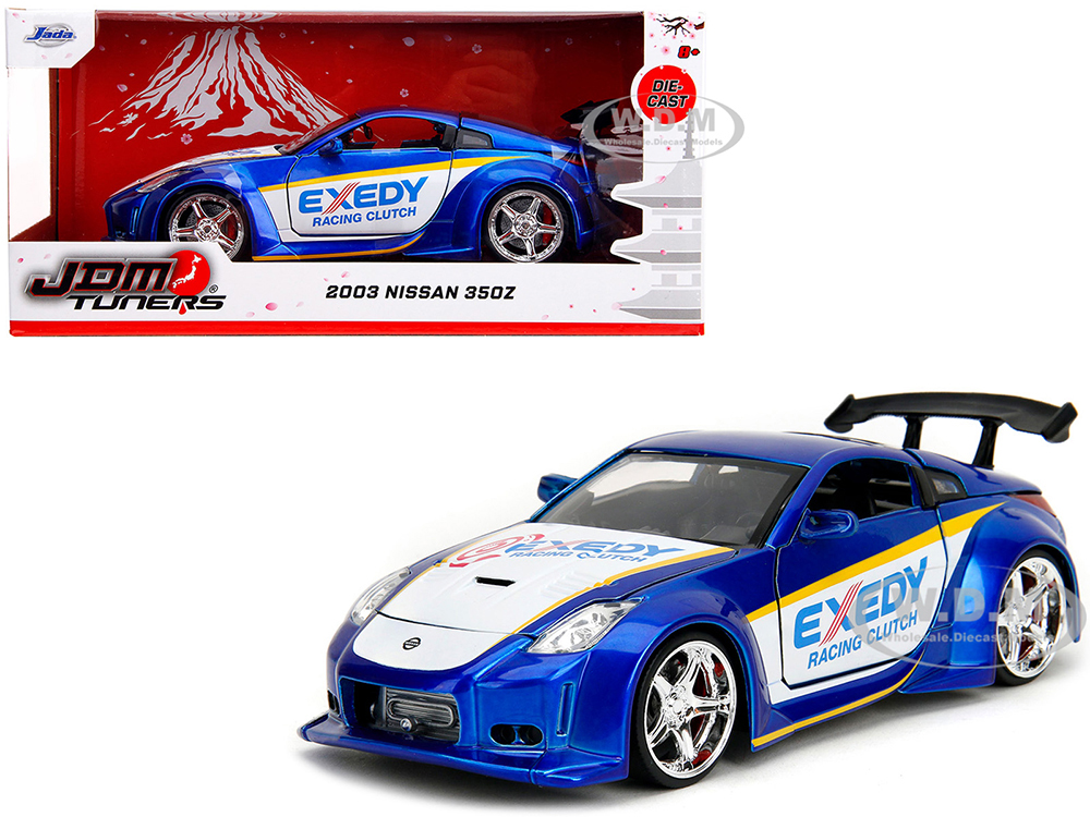 2003 Nissan 350Z Exedy Racing Clutch Candy Blue and White JDM Tuners Series 1/24 Diecast Model Car by Jada