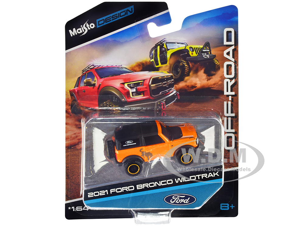 2021 Ford Bronco Wildtrak Orange Metallic with Black Top Off-Road Maisto Design Series 1/64 Diecast Model Car by Maisto