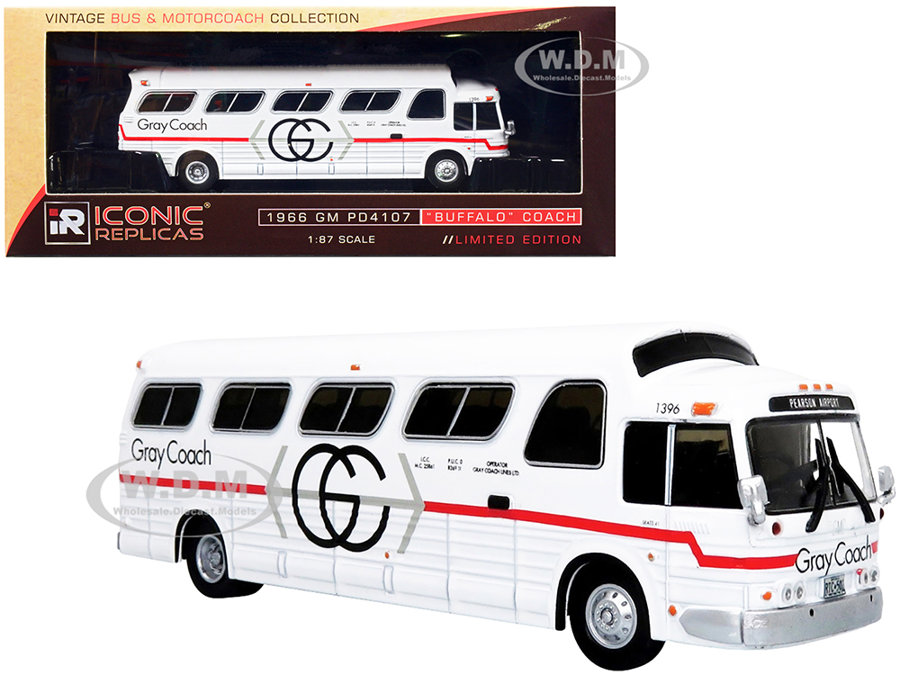 1966 GM PD4107 Buffalo Coach Bus Gray Coach Destination: Pearson Airport Toronto (Ontario Canada) Vintage Bus & Motorcoach Collection 1/87 Diecast Model by Iconic Replicas