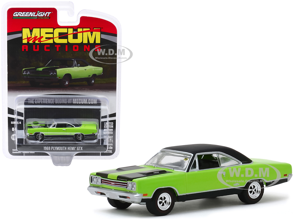 1969 Plymouth HEMI GTX Bright Green with Black Top and Black Stripes (Louisville 2018) "Mecum Auctions Collector Cars" Series 4 1/64 Diecast Model Ca