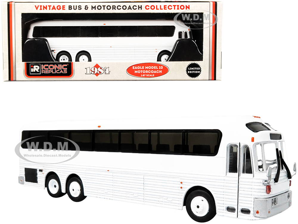 1984 Eagle Model 10 Motorcoach Bus Blank White "Vintage Bus &amp; Motorcoach Collection" 1/87 (HO) Diecast Model by Iconic Replicas