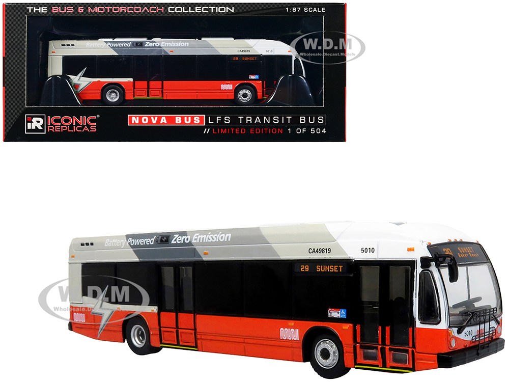 Nova Bus LFSe Electric Transit Bus San Francisco MUNI 29 Sunset Limited Edition to 504 pieces Worldwide The Bus and Motorcoach Collection 1/87 (HO) Diecast Model by Iconic Replicas