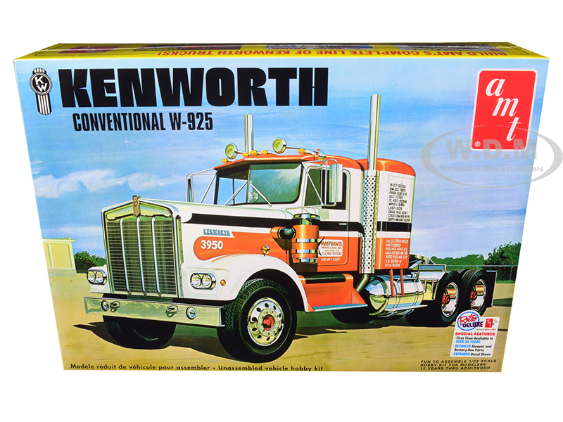 Skill 3 Model Kit Kenworth Conventional W-925 Tractor 1/25 Scale Model By Amt