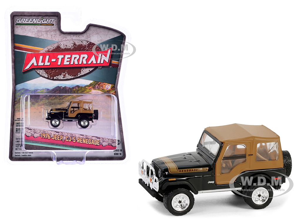 1976 Jeep CJ-5 Renegade Black with Brown Top and Stripe "All Terrain" Series 16 1/64 Diecast Model Car by Greenlight
