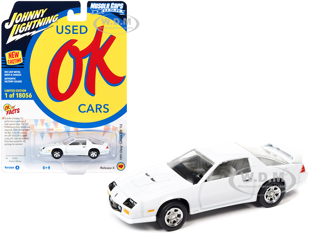 1991 Chevrolet Camaro Z28 1LE Arctic White OK Used Cars Series Limited Edition to 18056 pieces Worldwide 1/64 Diecast Model Car by Johnny Lightning