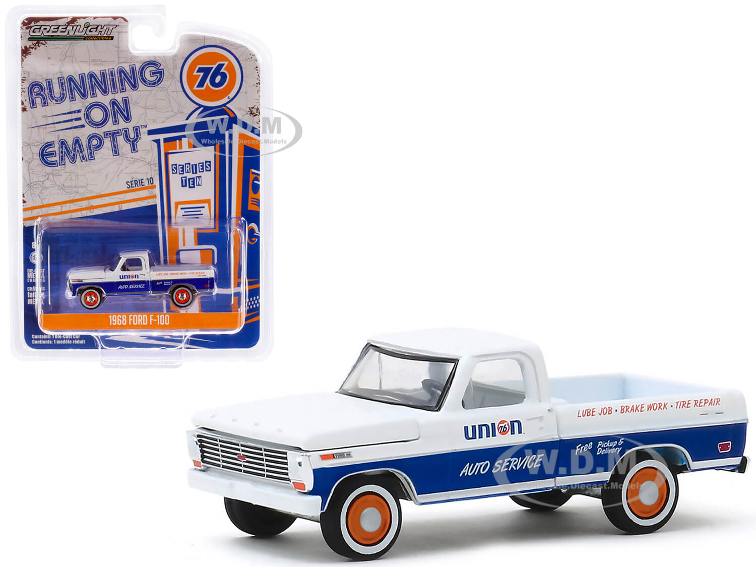 1968 Ford F-100 Pickup Truck "Union 76 Auto Service" White with Blue Stripe "Running on Empty" Series 10 1/64 Diecast Model Car by Greenlight