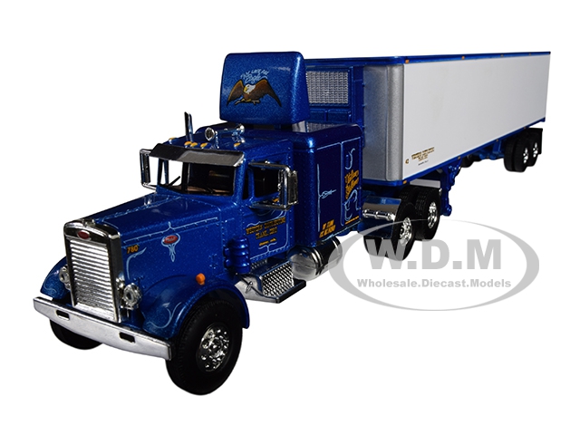 Peterbilt 351 63 Sleeper Cab With 40 Vintage Trailer "western Distributing" Blue And White 1/64 Diecast Model By First Gear