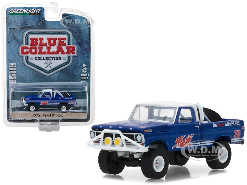 1972 Ford F-100 Pickup Truck Pure Oil Co. Firebird Racing Gasoline Blue Collar Collection Series 4 1/64 Diecast Model Car by Greenlight