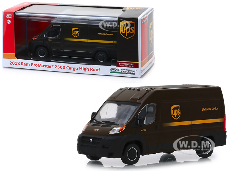 Image of 2018 RAM ProMaster 2500 Cargo High Roof "United Parcel Service" (UPS) "Worldwide Services" Dark Brown 1/43 Diecast Model Car by Greenlight