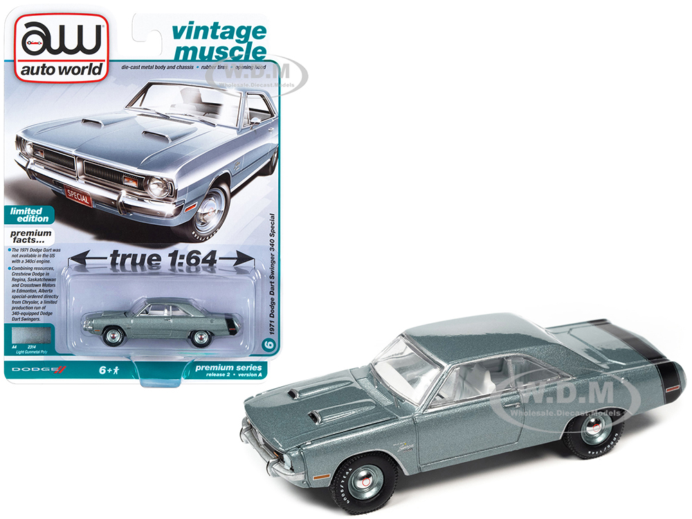 1971 Dodge Dart Swinger 340 Special Light Gunmetal Gray Metallic with Black Tail Stripe 