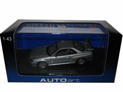 Image of 1999 Nissan Skyline GTR R34 V Spec II Sparkling Silver 1/43 Diecast Model Car by Autoart