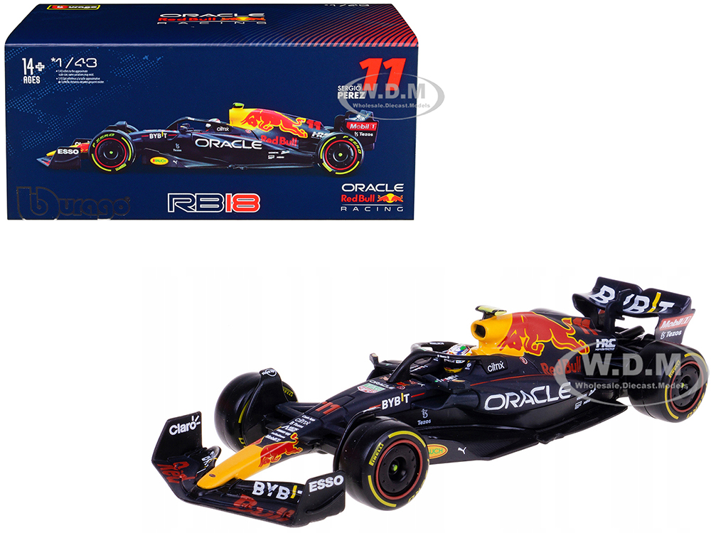 Red Bull Racing RB18 #11 Sergio Perez Formula One F1 World Championship (2022) with Display Case 1/43 Diecast Model Car by Bburago
