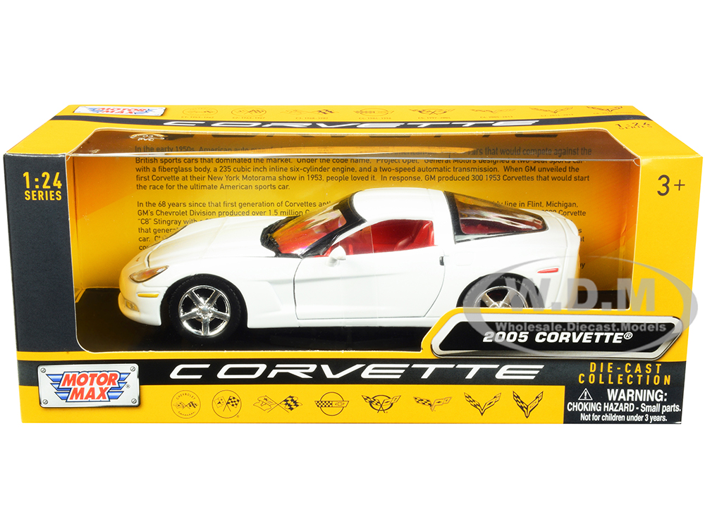 2005 Chevrolet Corvette C6 White with Red Interior History of Corvette Series 1/24 Diecast Model Car by Motormax