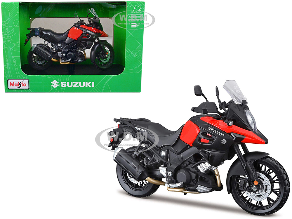 Suzuki V-Strom 1000 Red and Black with Plastic Display Stand 1/12 Diecast Motorcycle Model by Maisto
