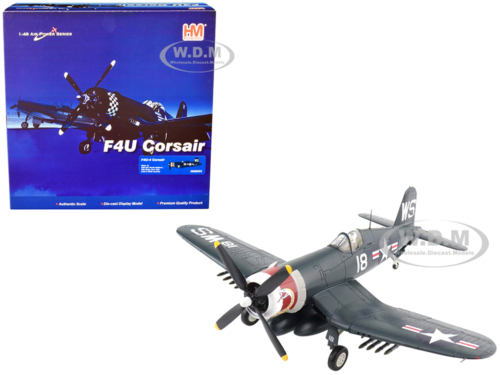 Vought F4U-4 Corsair Fighter Aircraft VMF-323 "Death Rattlers" USS Sicily (June 1951) "Air Power Series" 1/48 Diecast Model by Hobby Master