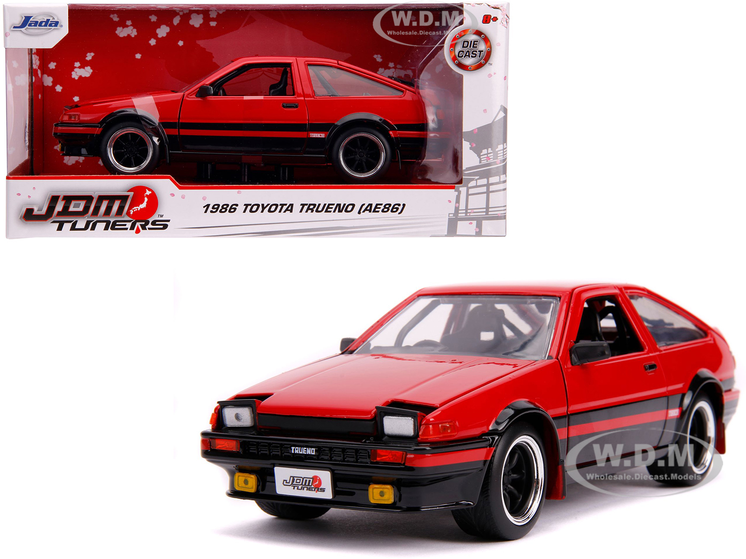 1986 Toyota Trueno (ae86) Rhd (right Hand Drive) Glossy Red And Black "jdm Tuners" 1/24 Diecast Model Car By Jada