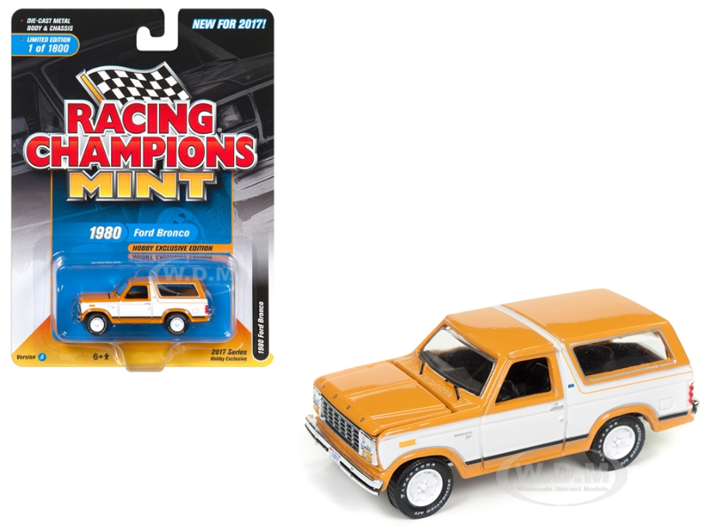 1980 Ford Bronco Bright Caramel with White Limited to 1800pc Worldwide Hobby Exclusive 1/64 Diecast Model Car by Racing Champions