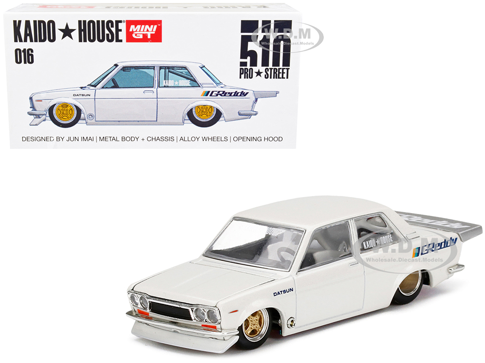 Datsun 510 Pro Street Pearl White GREDDY (Designed by Jun Imai) Kaido House Special 1/64 Diecast Model Car by True Scale Miniatures