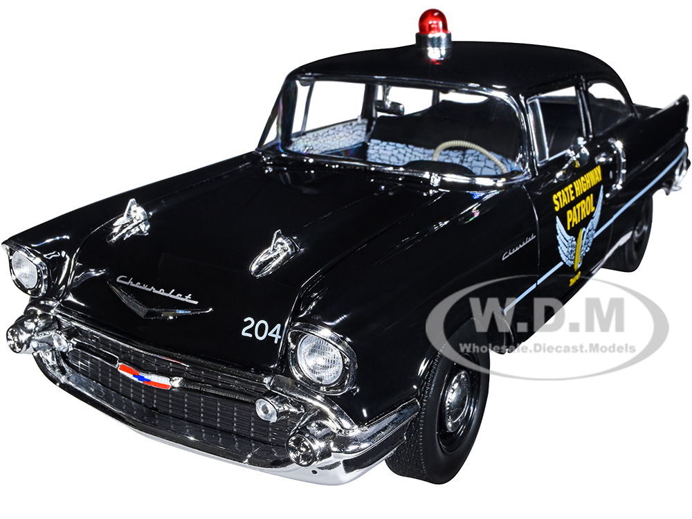 1957 Chevrolet 150 Sedan Black With White Stripes Ohio State Highway Patrol 1/18 Diecast Model Car By Highway 61