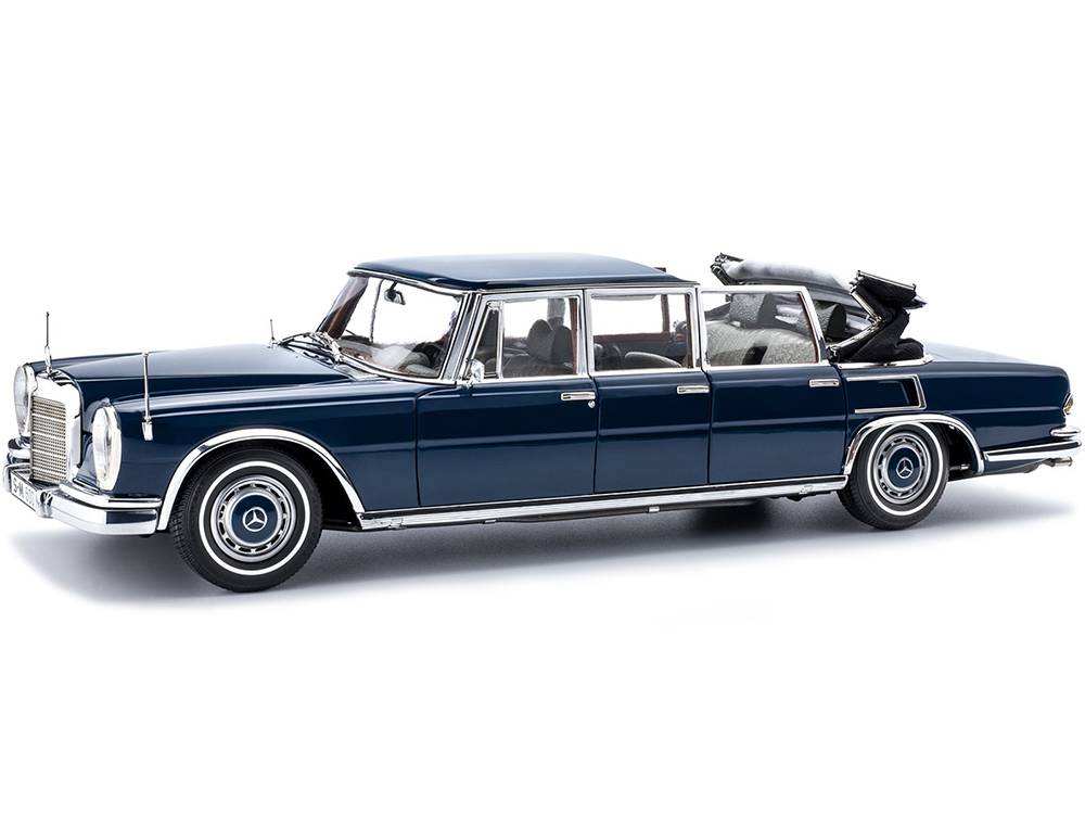 1965-1981 Mercedes Benz 600 Pullman (W100) Landaulet Limousine Convertible with Functional Softtop Blue 1/18 Diecast Model Car by CMC