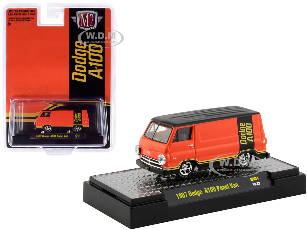 1967 Dodge A100 Panel Van Orange And Black "hobby Exclusive" Limited Edition To 3600 Pieces Worldwide 1/64 Diecast Model Car By M2 Machines