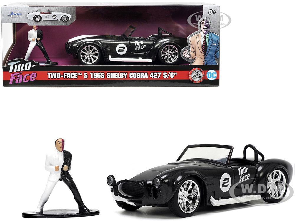 1965 Shelby Cobra 427 S/C 2 Black Metallic and White and Harvey Two-Face Diecast Figure "Batman" "Hollywood Rides" Series 1/32 Diecast Model Car by J