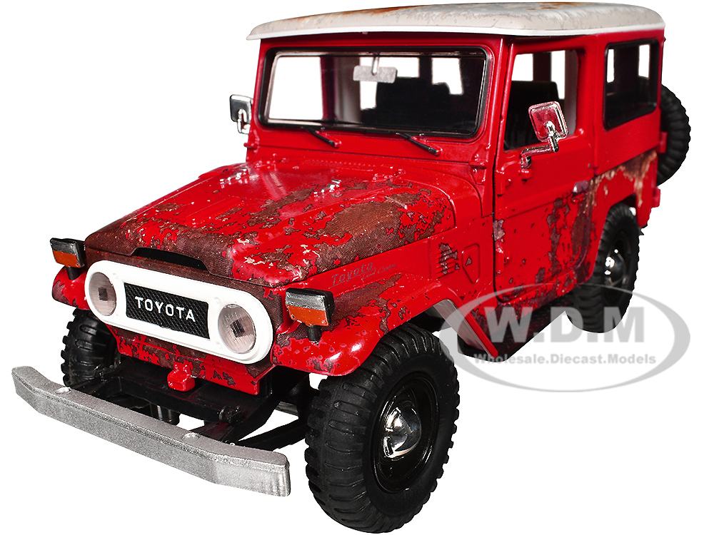 Toyota FJ40 Land Cruiser Red with White Top (Rusted Version) "For Sale" Series 1/24 Diecast Model Car by Motormax